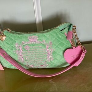 Juicy Couture Retro Green and Pink Quilted Shoulder Bag